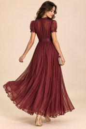 Robe longue plissée bordeaux | Vue de dos | Lounelle Paris
