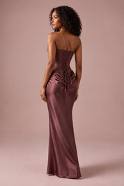 Robe longue corset bordeaux bustier | Vue de dos | Lounelle Paris