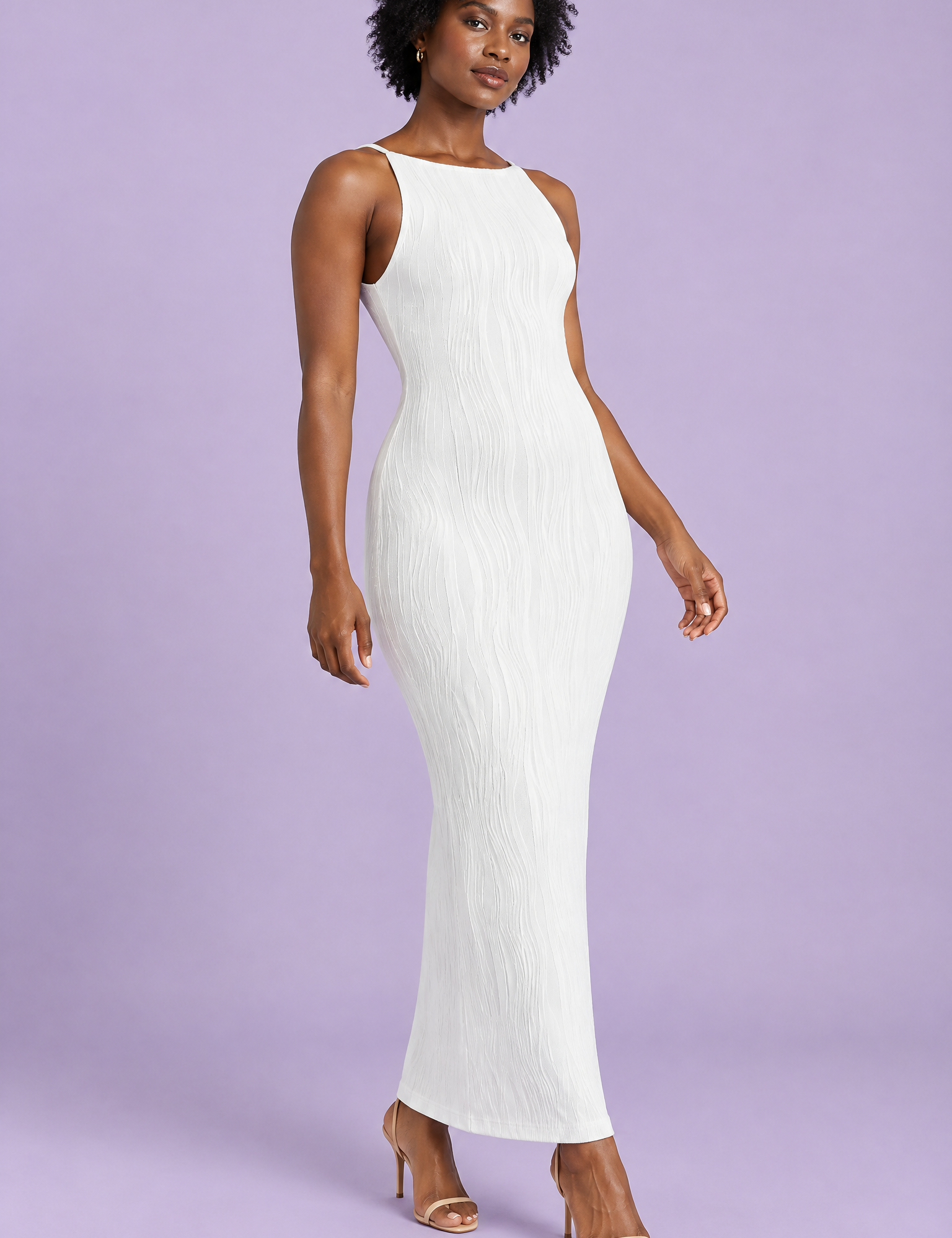Robe longue moulante dos nu blanche | Vue de face | Lounelle Paris