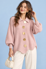 Oversized cardigan med krave i støvet rosa