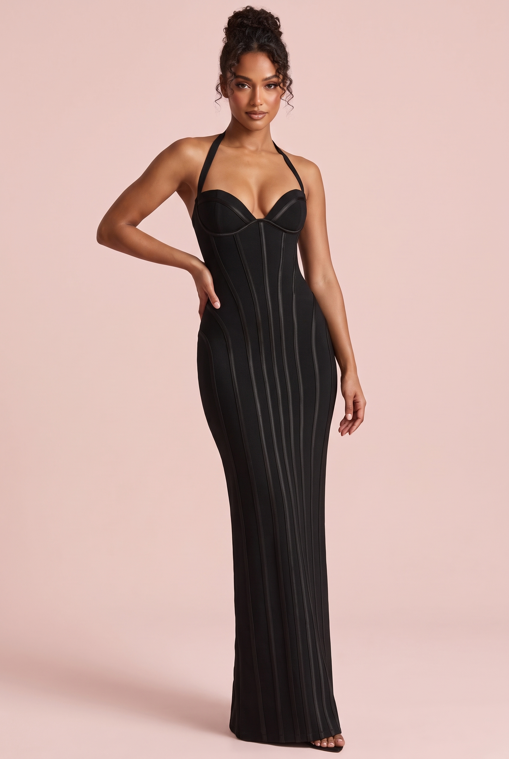 Robe longue corset noire à dos nu | Vue de face | Lounelle Paris