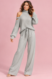 Ensemble pantalon deux pièces oversize gris à découpe | Vue de face | Lounelle Paris