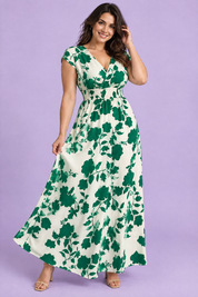 Robe longue verte à fleurs et taille smockée | Porté sur une autre silhouette | Lounelle Paris