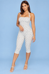 Hvid figursyet jumpsuit med prikker