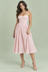 Pink midi-kjole med bustieroverdel
