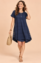 Oversized marineblå bluse med knapdetalje foran