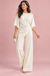 Ensemble pantalon blanc cassé plissé effet portefeuille | Vue de face | Lounelle Paris