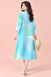 Robe midi trapèze plissée bleue | Vue de dos | Lounelle Paris