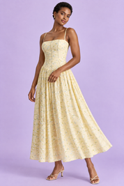 Robe longue jaune à corset | Vue de dos | Lounelle Paris