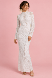 Robe longue blanche en dentelle | Vue de face | Lounelle Paris