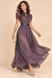 Robe longue plissée mauve | Vue en mouvement | Lounelle Paris