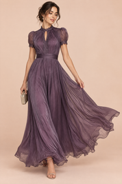 Robe longue violette à volants | Vue de face | Lounelle Paris