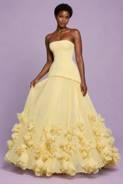 Robe longue bustier plissée jaune | Vue de face | Lounelle Paris