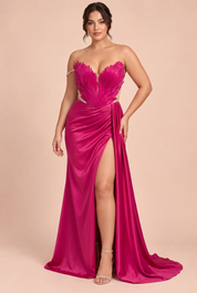 Robe longue bustier froncée rose | Porté sur une silhouette plus ronde | Lounelle Paris