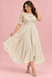 Robe en mousseline à corsage brodé ivoire | Porté sur une autre silhouette | Lounelle Paris