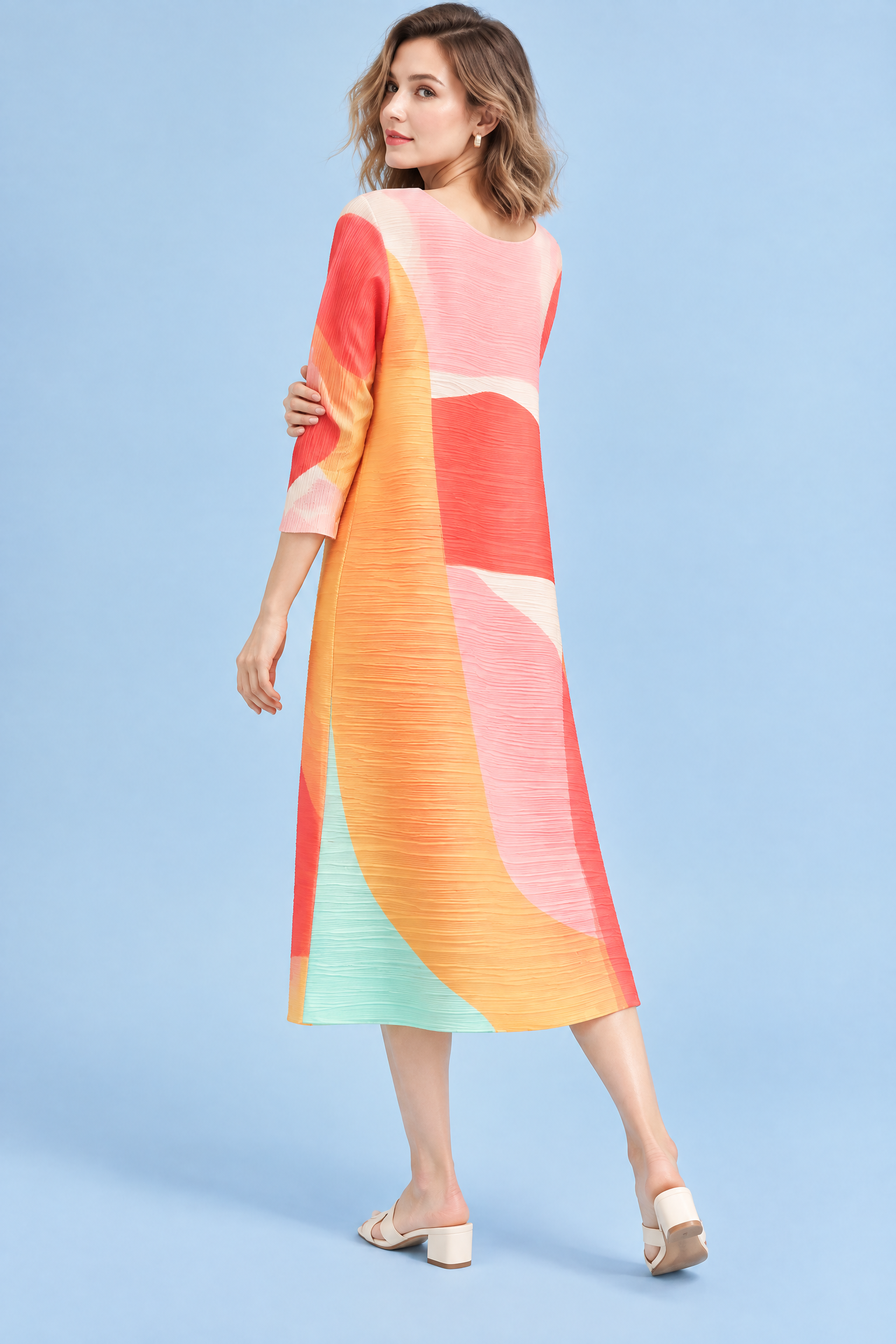 Robe midi trapèze plissée jaune | Vue de dos | Lounelle Paris