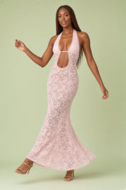 Robe rose dos nu à encolure américaine | Vue en mouvement | Lounelle Paris