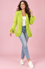 Limegrøn cardigan med frynser
