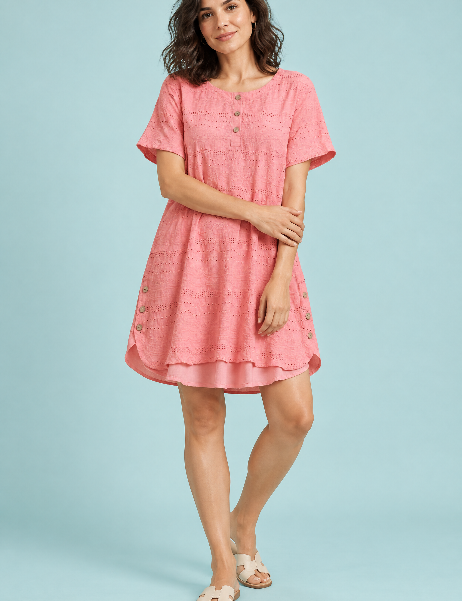 Blouse rose oversize boutonnée devant | Vue de face | Lounelle Paris