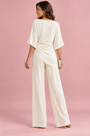 Ensemble pantalon blanc cassé plissé effet portefeuille | Vue de dos | Lounelle Paris