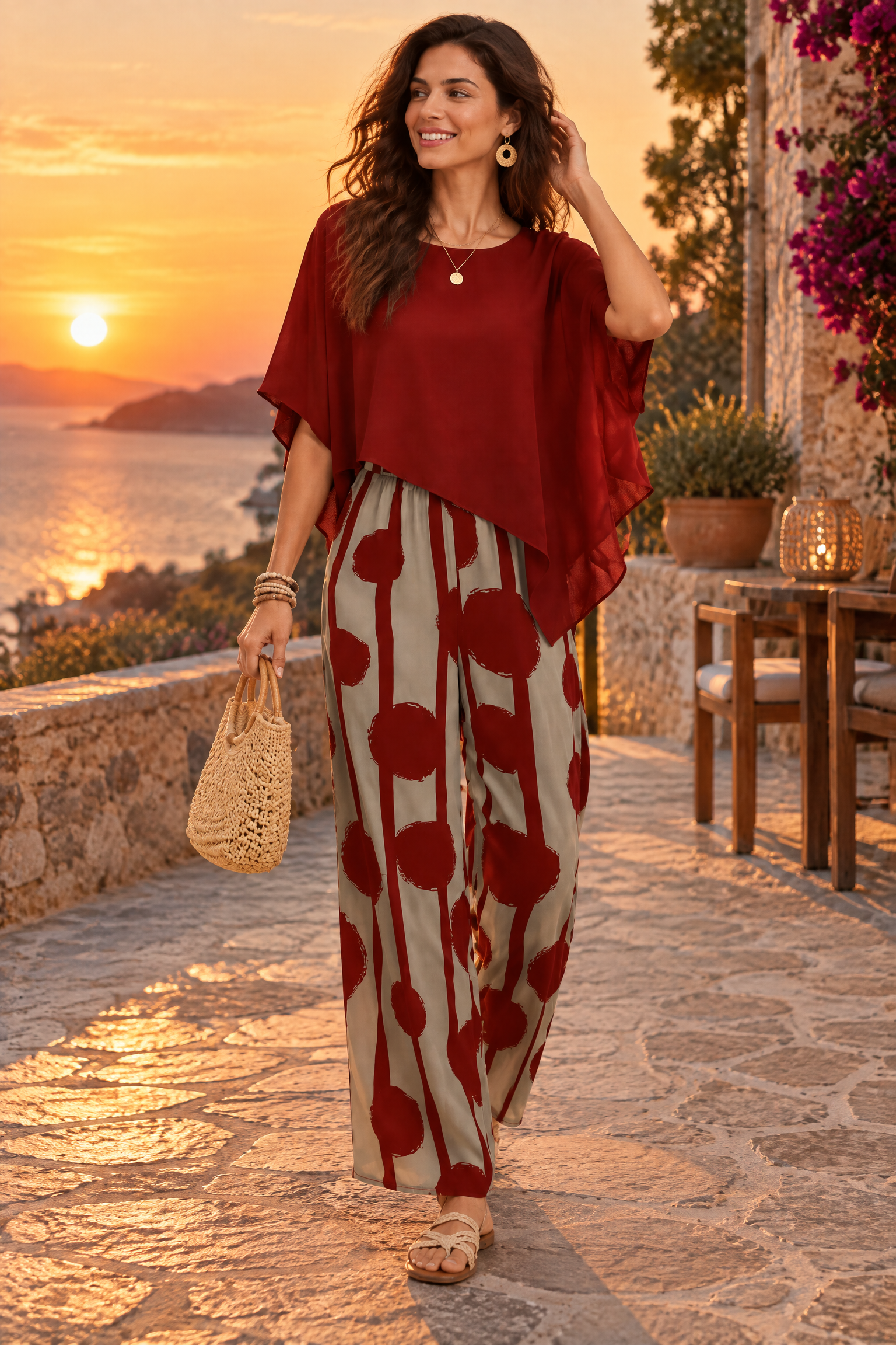 Ensemble pantalon rouge à pois | Deuxième photo lifestyle | Lounelle Paris
