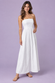 Robe midi évasée bustier — blanche | Vue de face | Lounelle Paris