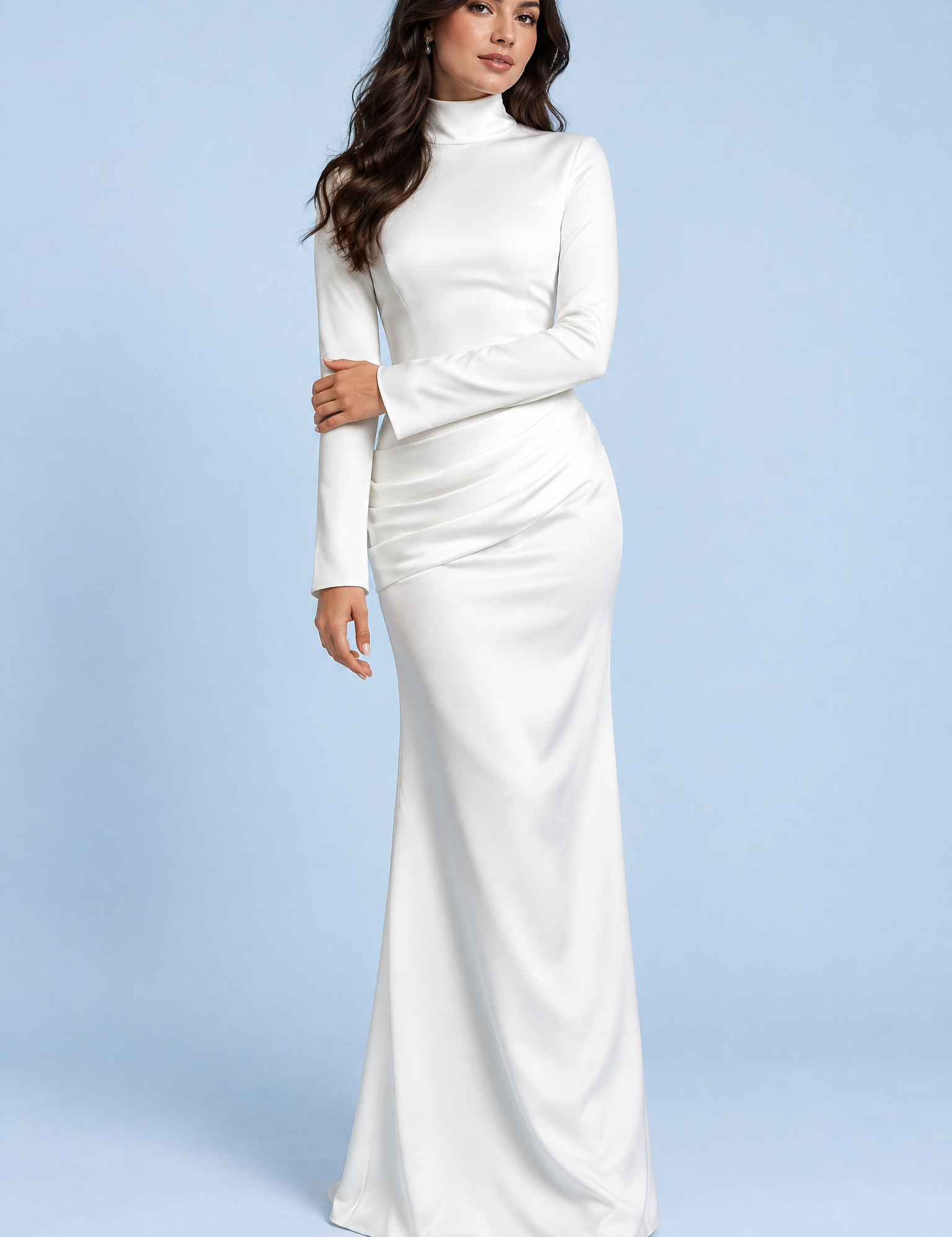 Robe longue froncée blanche | Vue de face | Lounelle Paris
