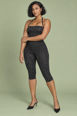 Sort figursyet jumpsuit med prikker