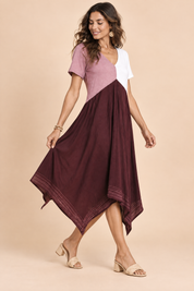 Robe midi bordeaux asymétrique à col V | Vue de dos | Lounelle Paris