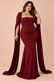 Robe longue rouge moulante à encolure carrée | Porté sur une silhouette plus ronde | Lounelle Paris