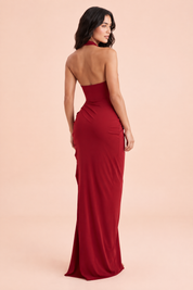 Robe longue rouge à décolleté plongeant | Vue de dos | Lounelle Paris