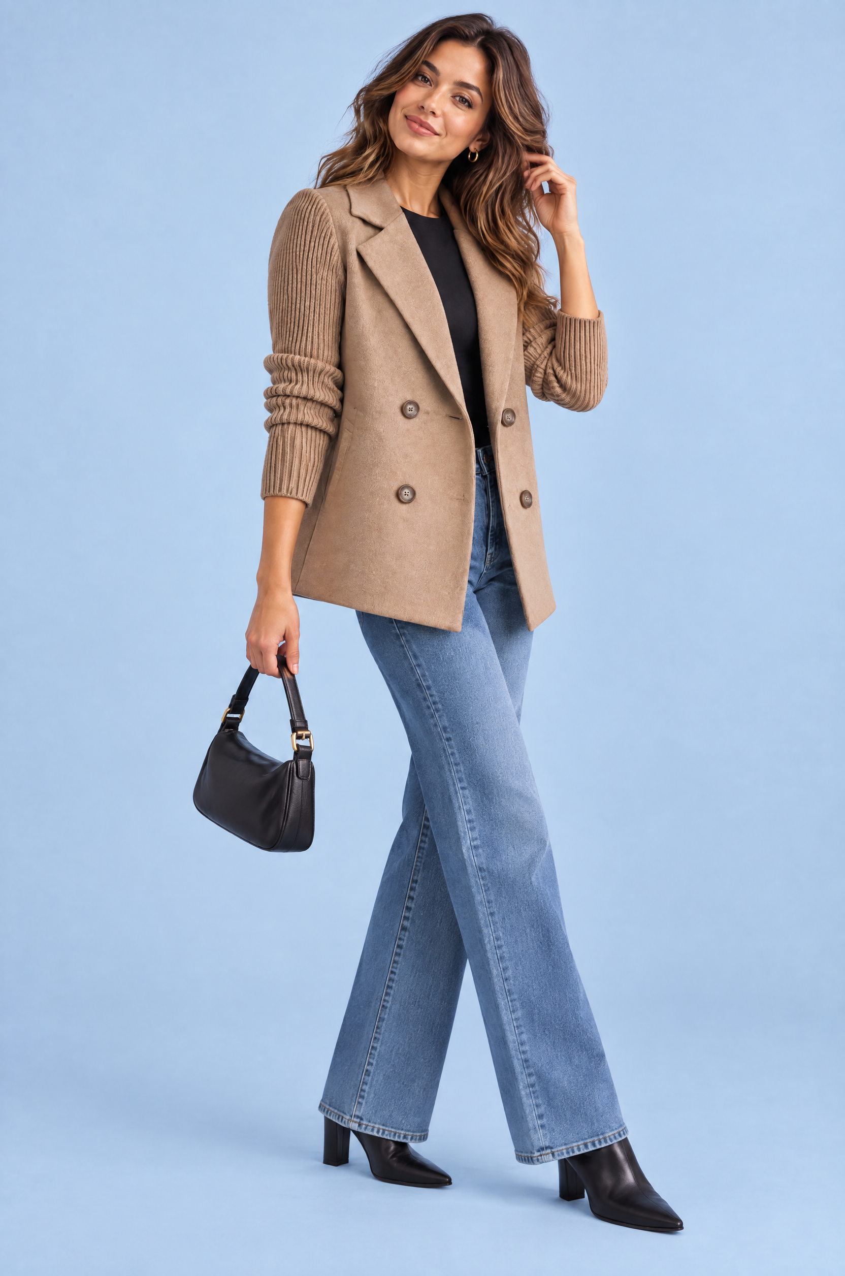 Blazer marron croisé à revers | Vue de dos | Lounelle Paris