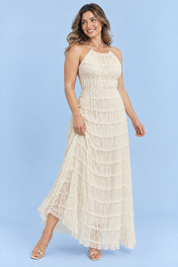 Robe longue plissée écrue | Porté sur une autre silhouette | Lounelle Paris