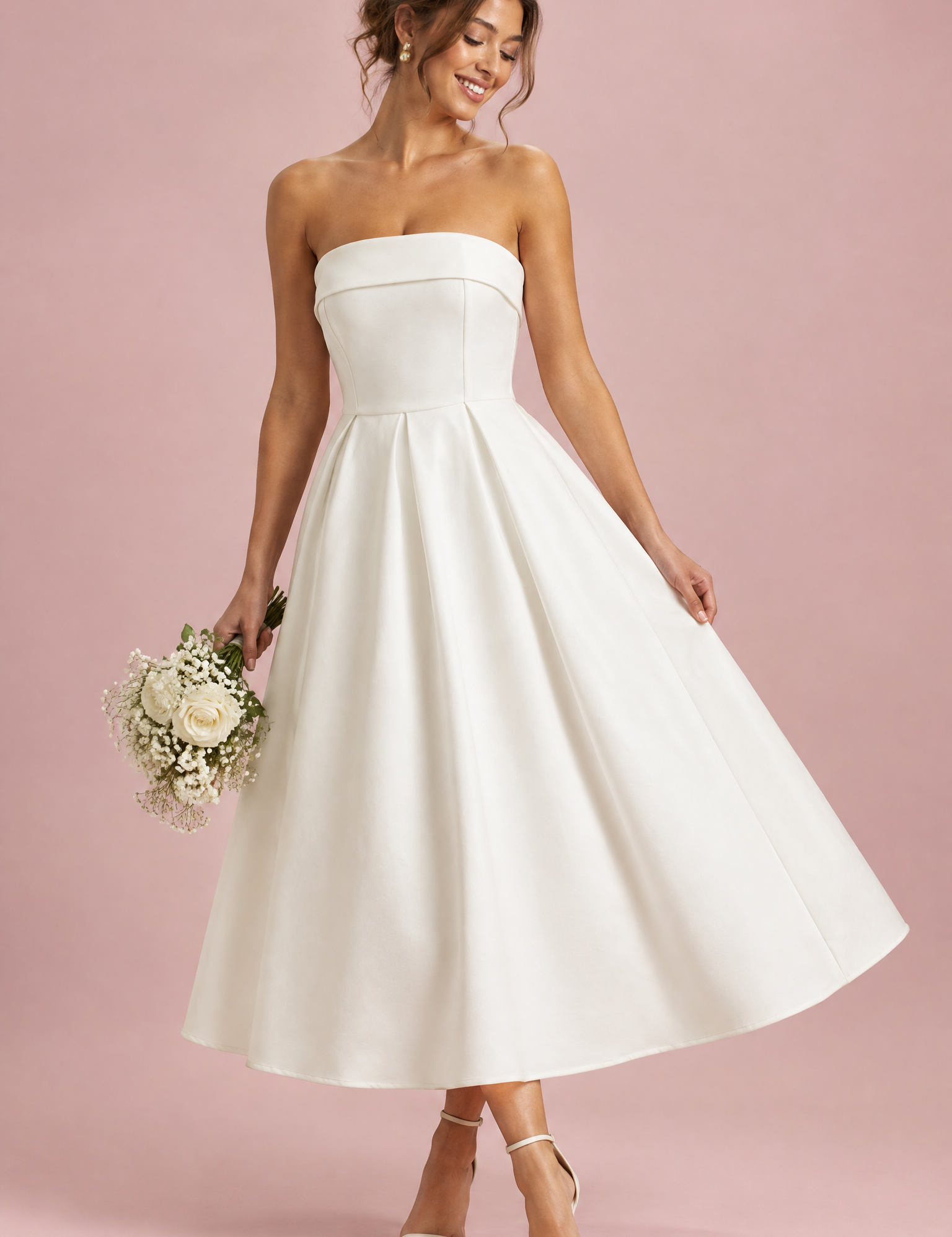 Robe midi patineuse bustier blanche | Vue de face | Lounelle Paris