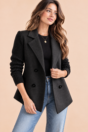 Blazer noir croisé à revers | Vue rapprochée | Lounelle Paris