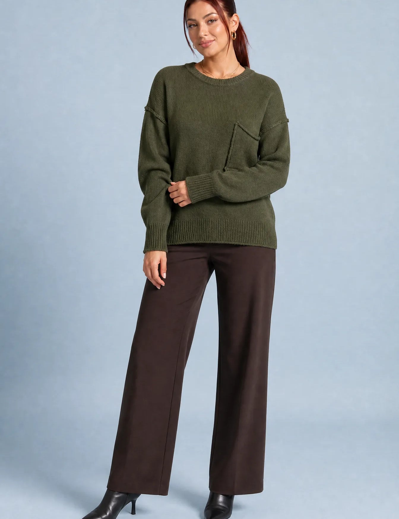 Pull ample à poche poitrine | Variante Vert | Lounelle Paris