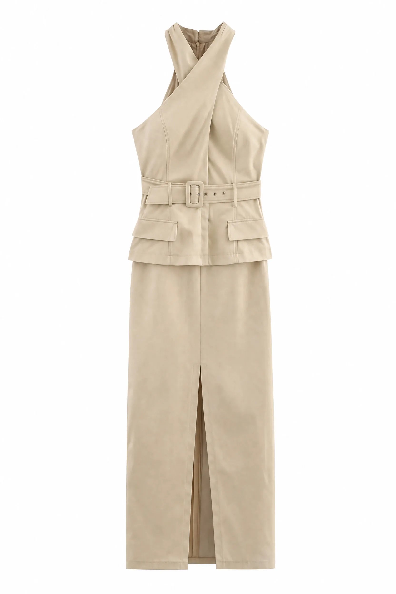 Robe abricot col halter dos nu | Lounelle Paris