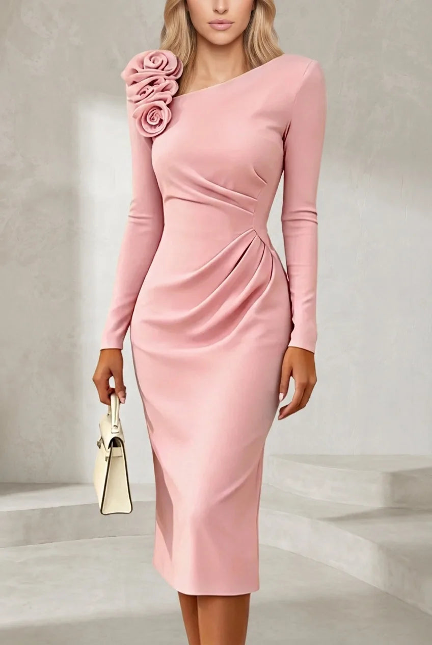 Robe asymétrique à fleur d'épaule | Lounelle Paris