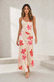 Robe beige bretelles fleurie | Lounelle Paris