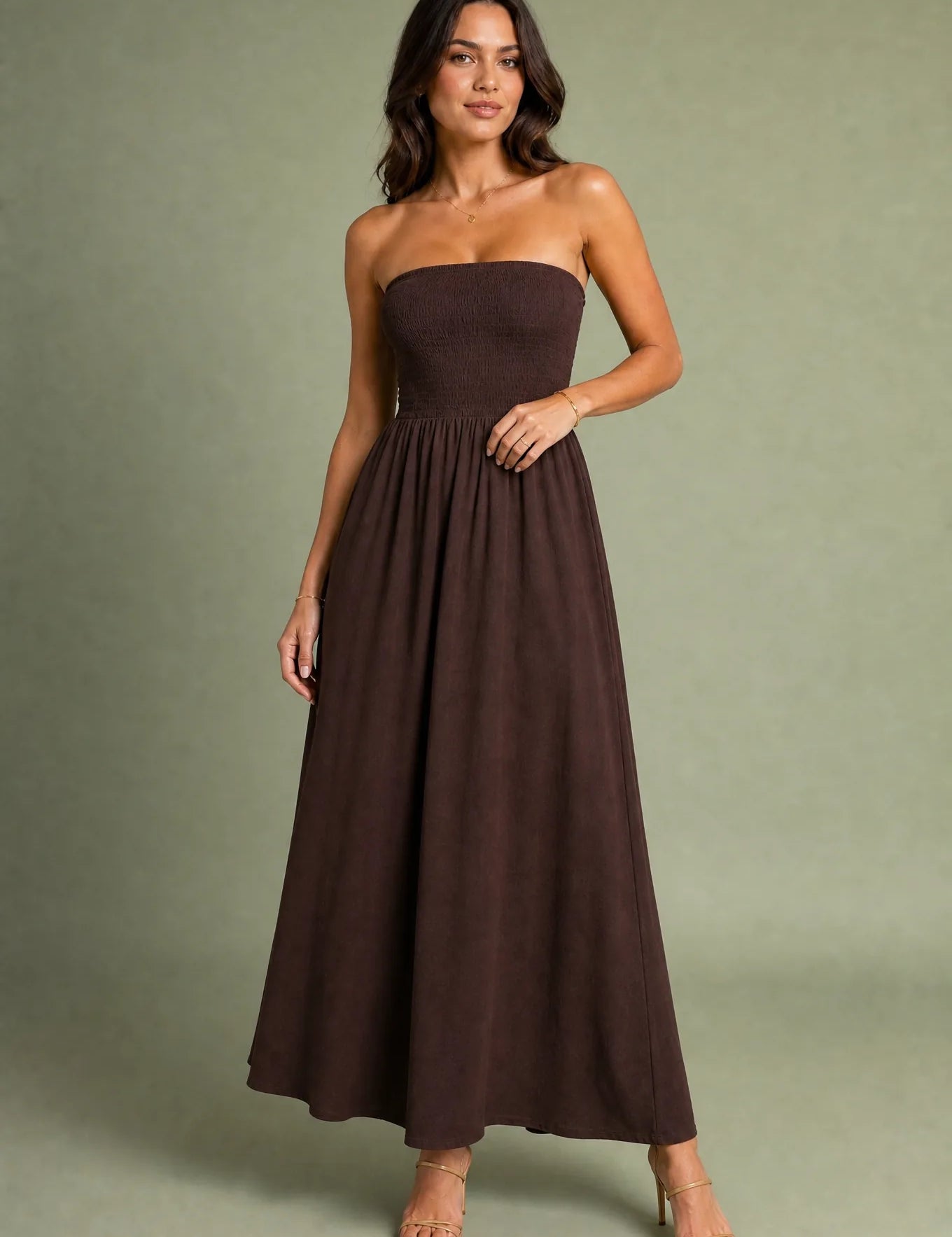 Robe bustier épaules dénudées | Variante Marron | Lounelle Paris