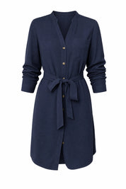 Robe chemise col V ceinturée | Lounelle Paris