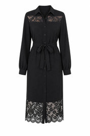 Robe chemise noire à dentelle | Lounelle Paris