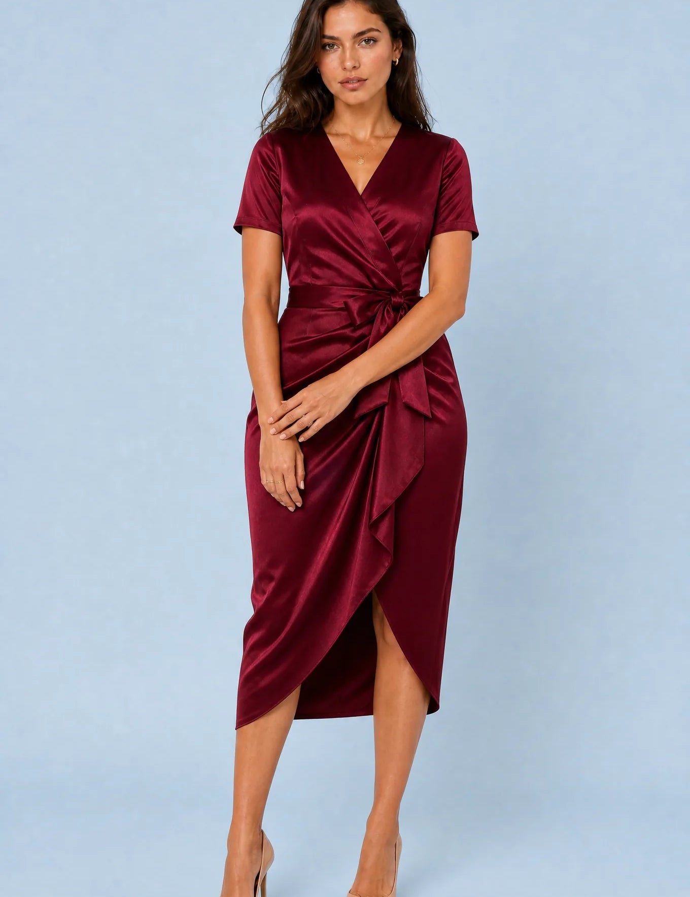 Robe col V à nœud | Variante Bordeaux | Lounelle Paris