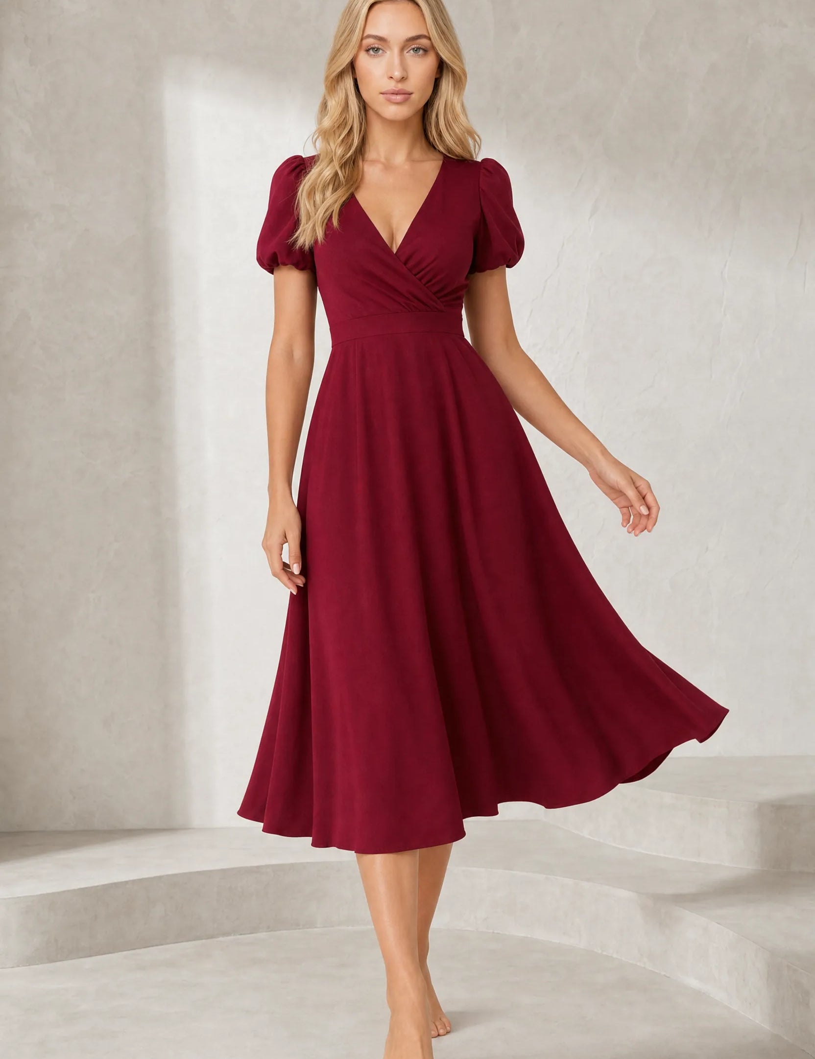 Robe col V croisé manches bouffantes | Lounelle Paris