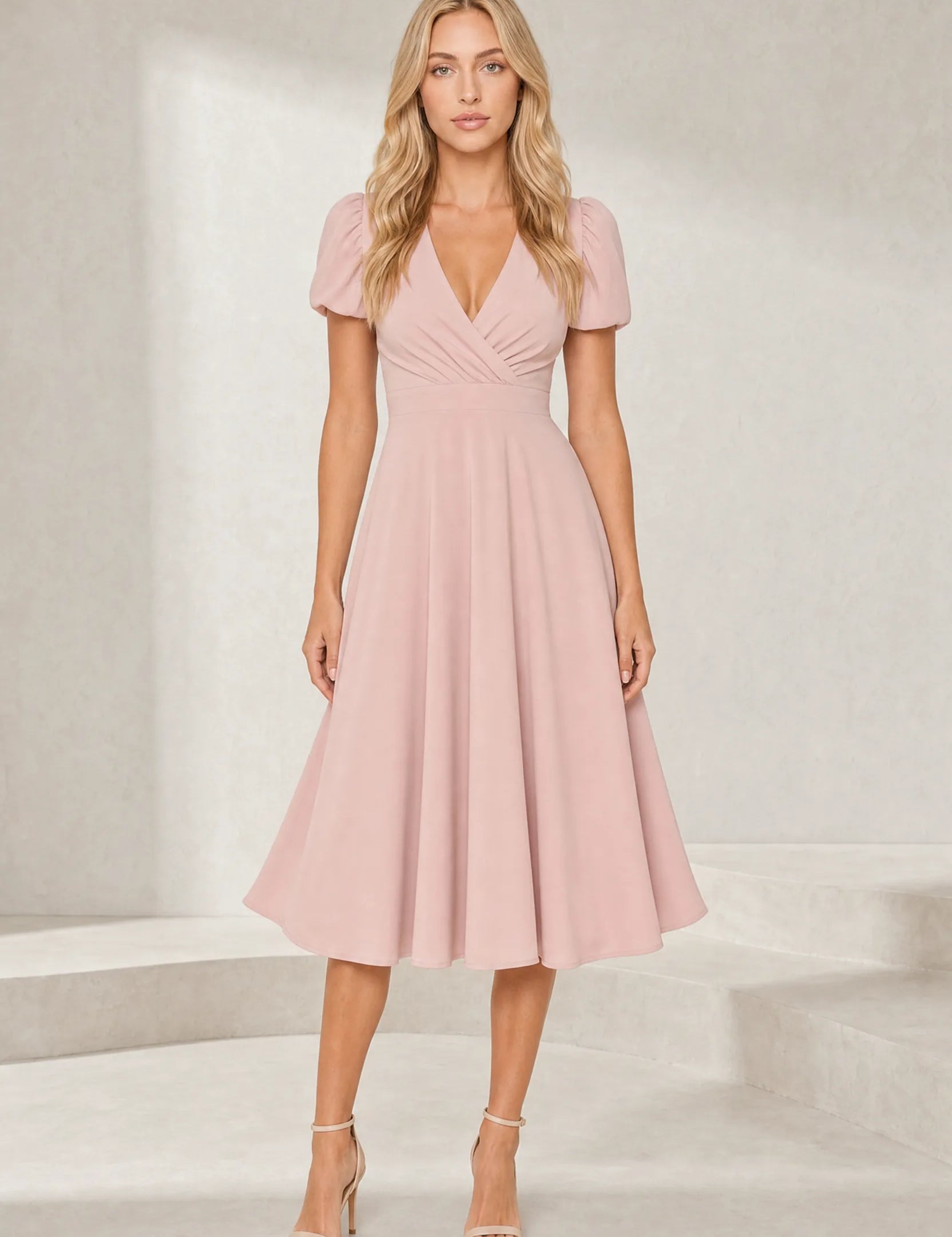 Robe col V croisé manches bouffantes | Lounelle Paris