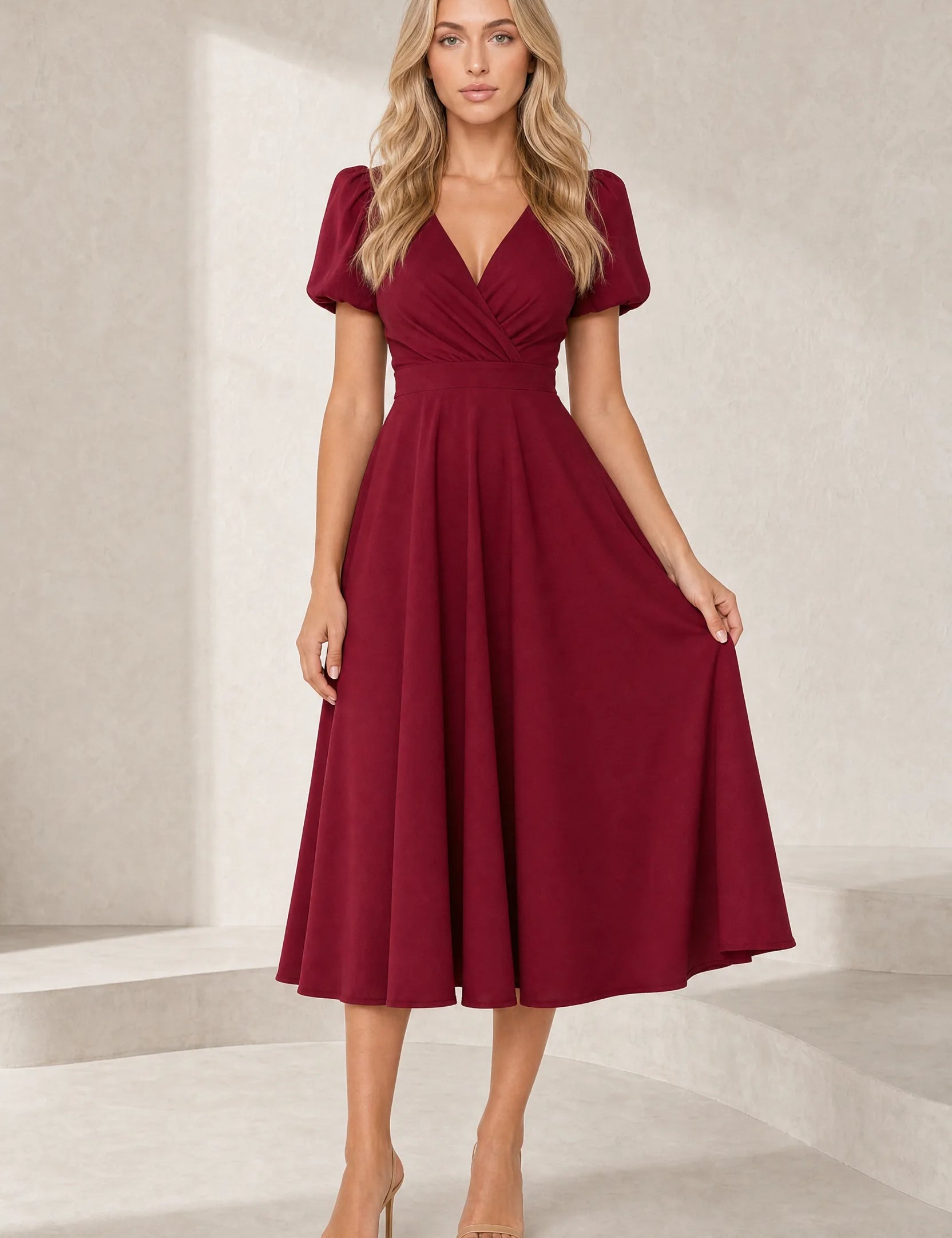 Robe col V croisé manches bouffantes | Lounelle Paris