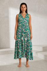 Robe imprimée col V franges