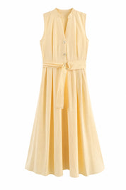 Robe jaune col en V ceinturée | Lounelle Paris
