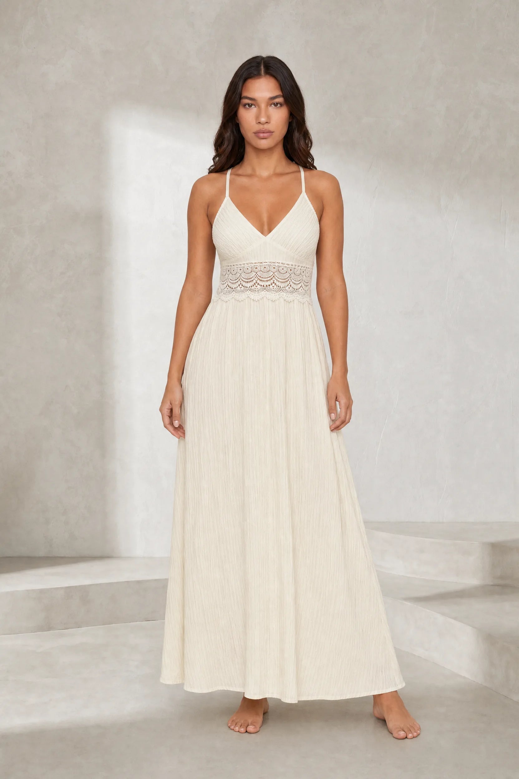 Robe longue abricot col halter dos nu | Lounelle Paris