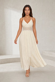 Robe longue abricot col halter dos nu | Lounelle Paris